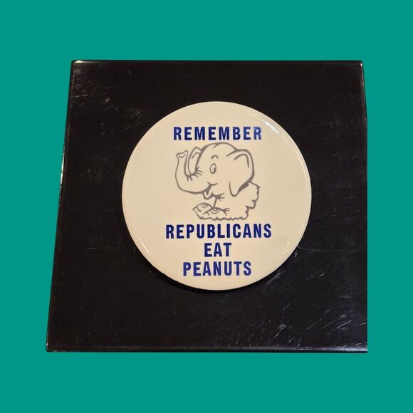 Remember Republicans Eat Peanuts Gerald Ford Jimmy Carter Presidential Pinback - Picture 2 of 5